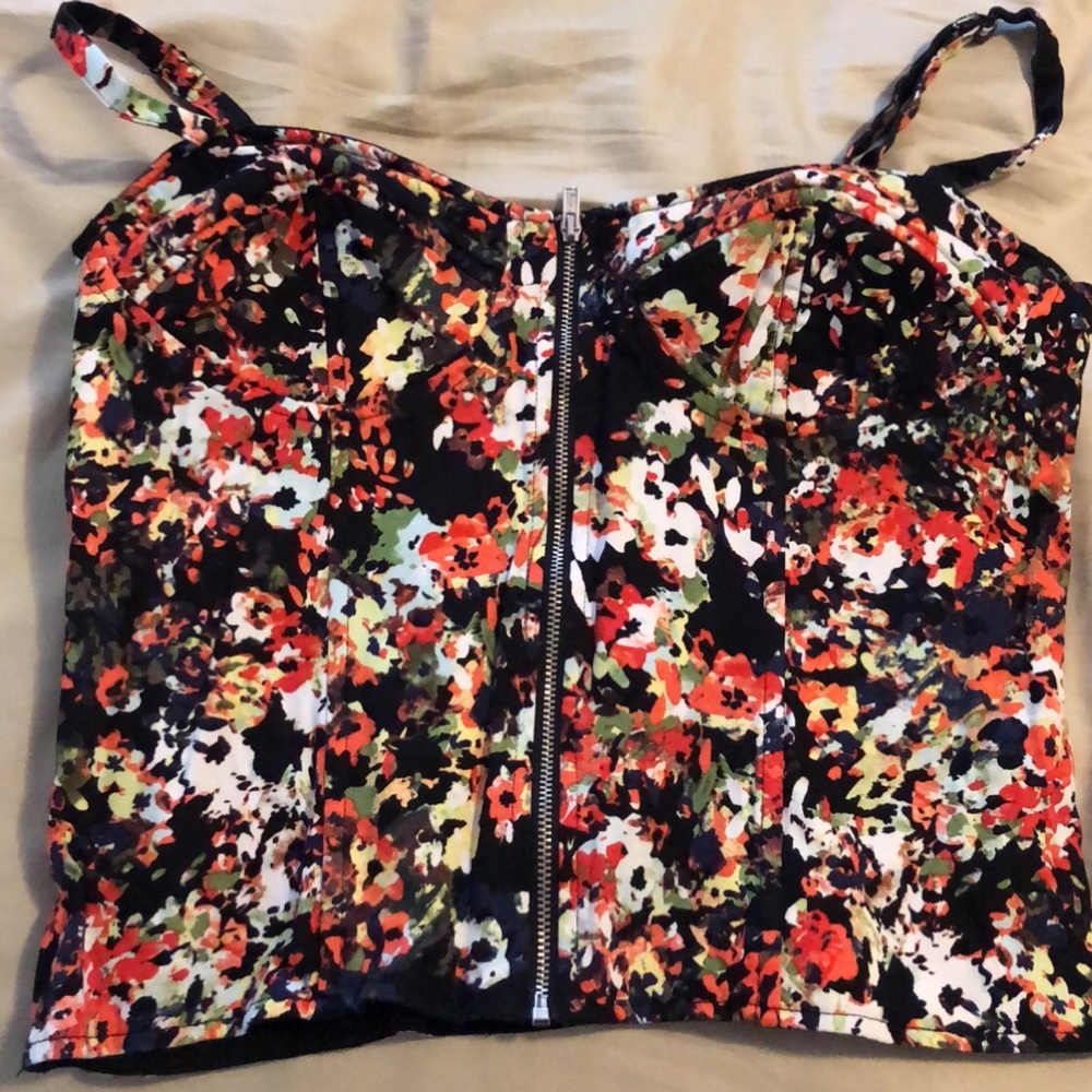 Floral zip up crop top corset